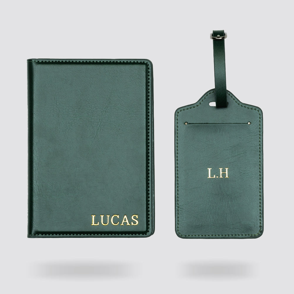 Personalised Premium Passport Holder and Luggage Tag (Olive Green)