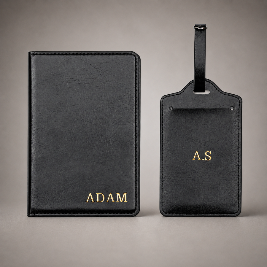 Personalised Passport Holder and Luggage Tag (Jet Black)