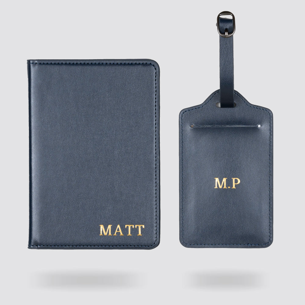 Personalised Premium Passport Holder and Luggage Tag (Navy)