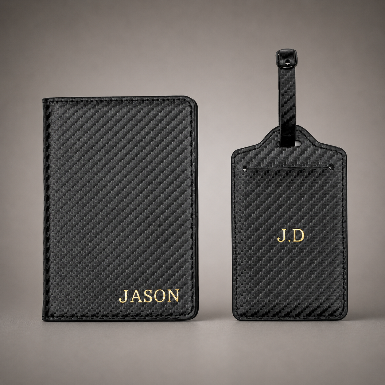 Personalised Passport Holder and Luggage Tag (Carbon Fibre)