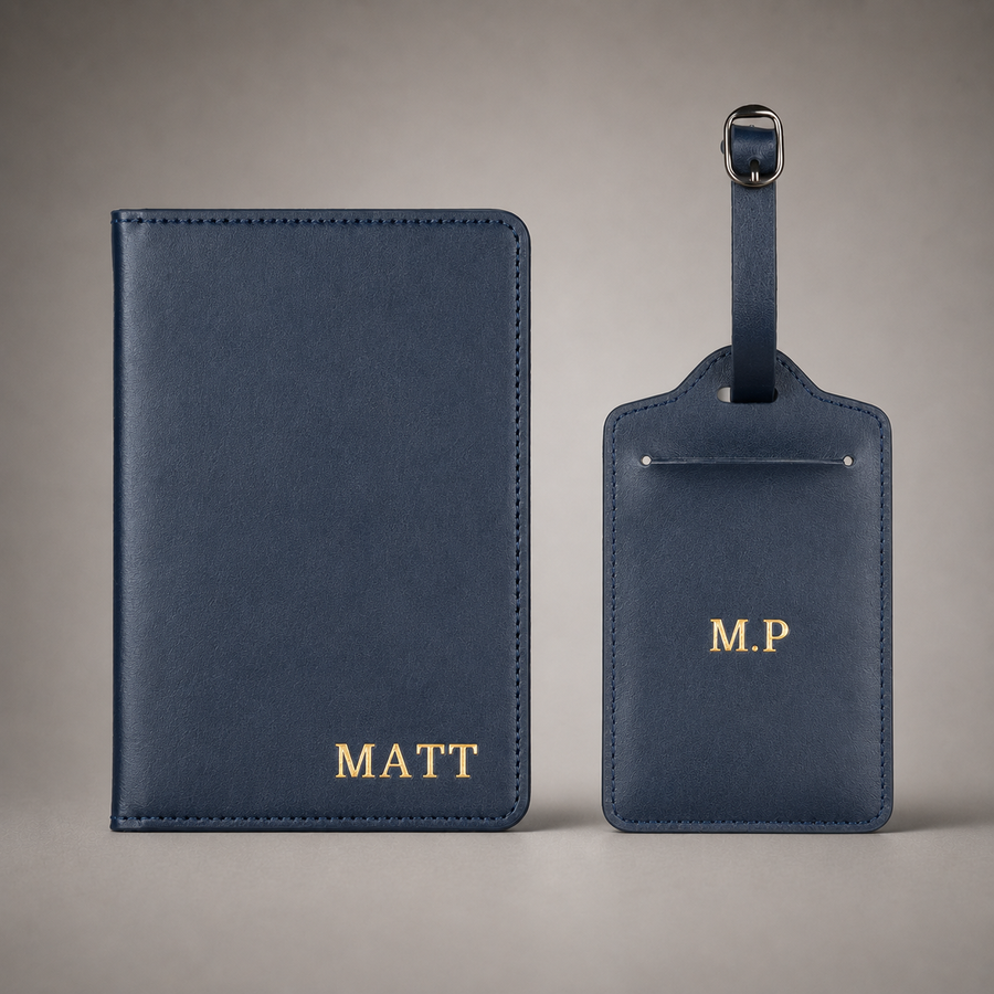 Personalised Passport Holder and Luggage Tag (Navy)