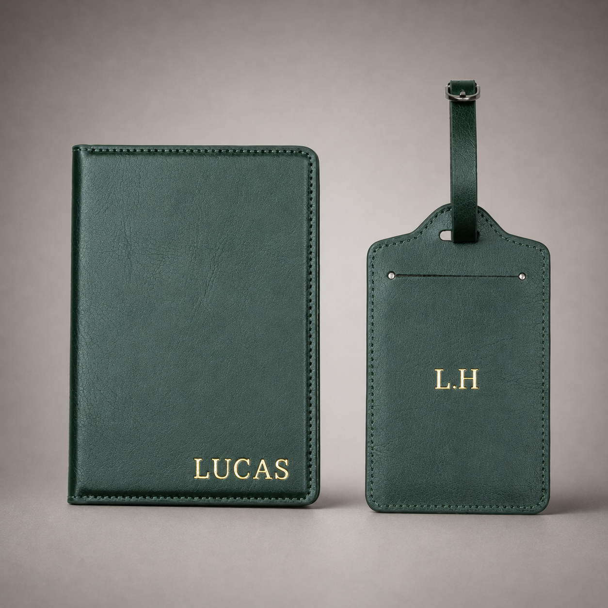 Personalised Passport Holder and Luggage Tag (Olive Green)