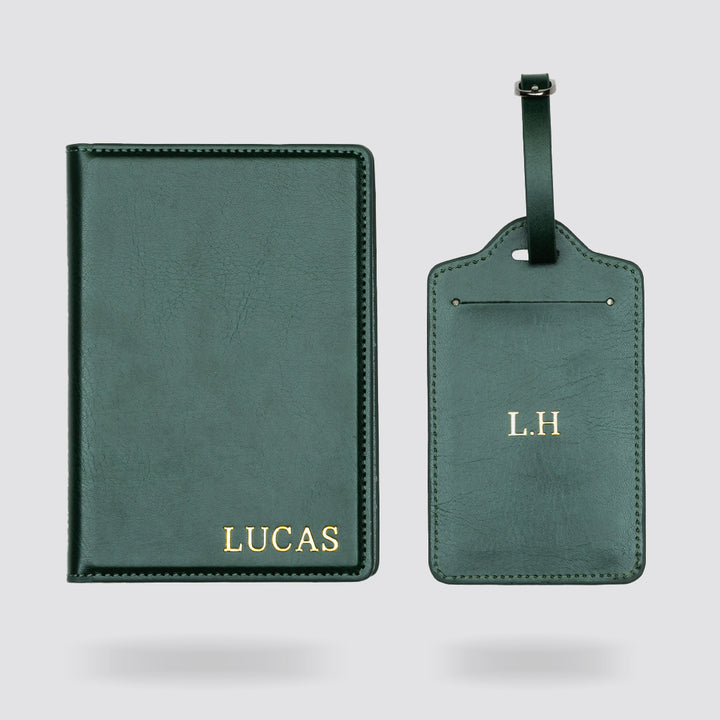 Personalised Passport Holder and Luggage Tag (Olive Green)