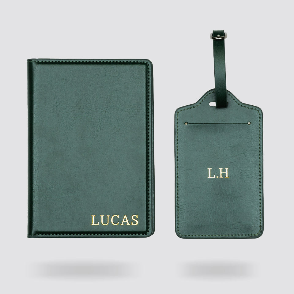 Personalised Passport Holder and Luggage Tag (Olive Green)