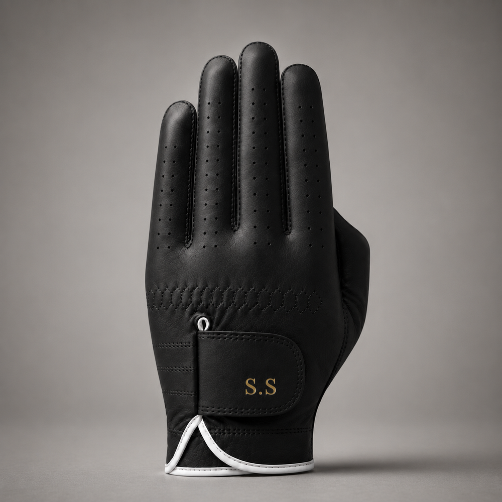 Personalised Premium Cabretta Leather Golf Glove (MENS) - Black