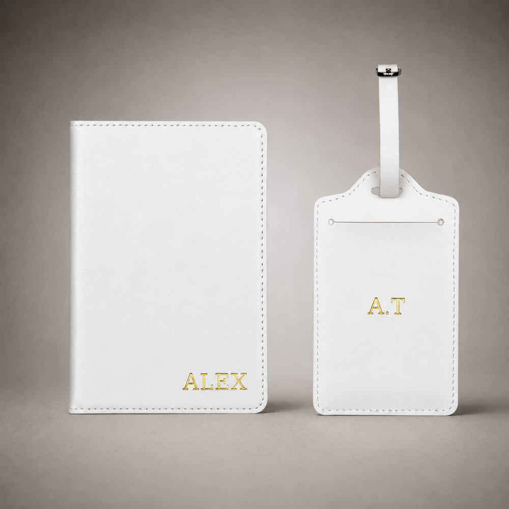 Personalised Passport Holder and Luggage Tag (White)