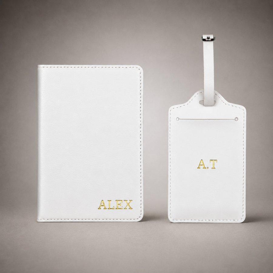 Personalised Passport Holder and Luggage Tag (White)
