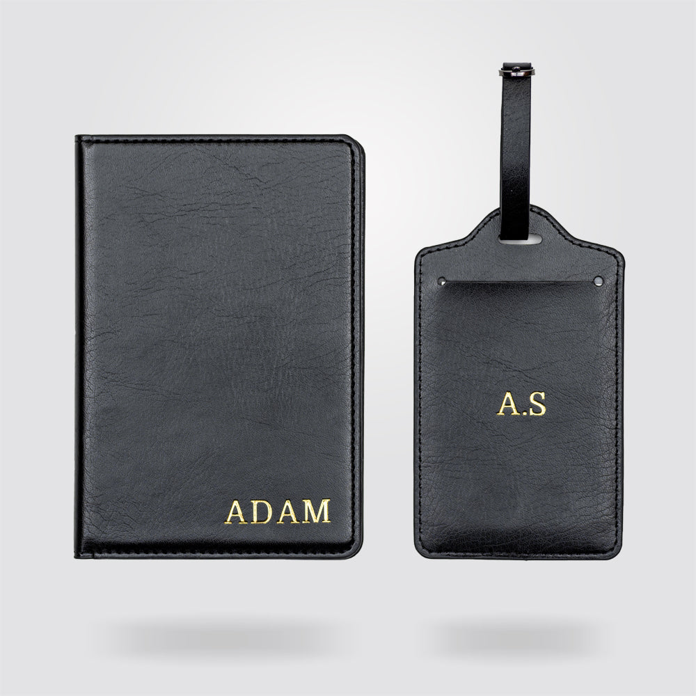 Personalised Passport Holder and Luggage Tag (Jet Black)
