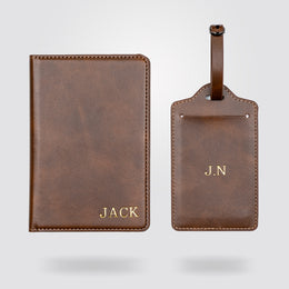 Personalised Passport Holder and Luggage Tag (Brown)