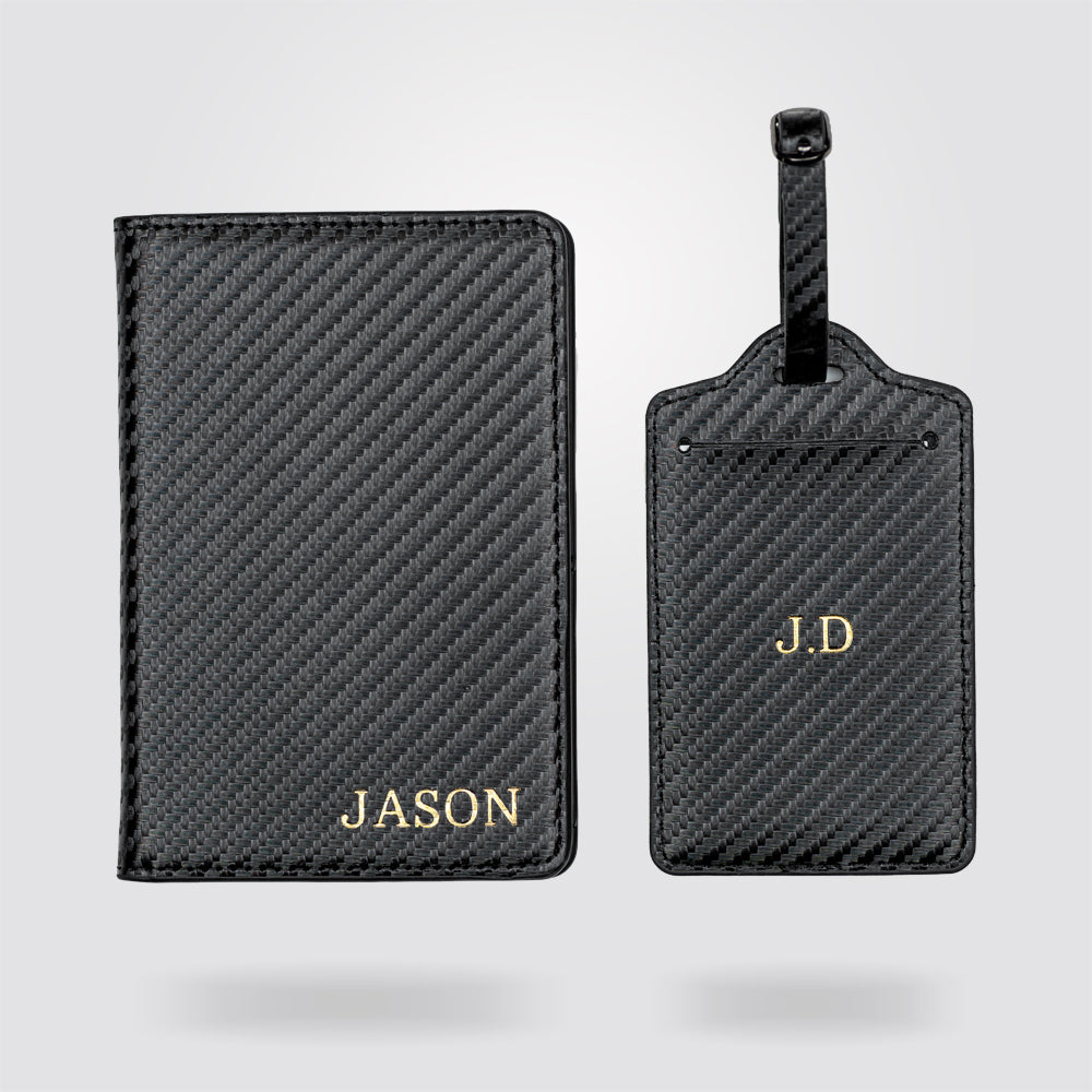 Personalised Passport Holder and Luggage Tag (Carbon Fibre)