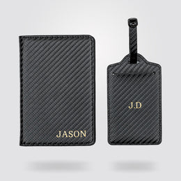 Personalised Passport Holder and Luggage Tag (Carbon Fibre)