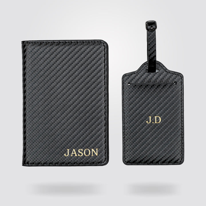 Personalised Passport Holder and Luggage Tag (Carbon Fibre)