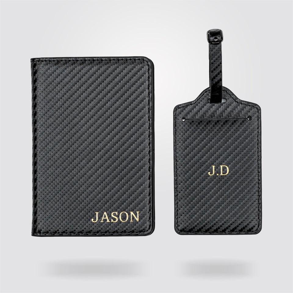 Personalised Passport Holder and Luggage Tag (Carbon Fibre)