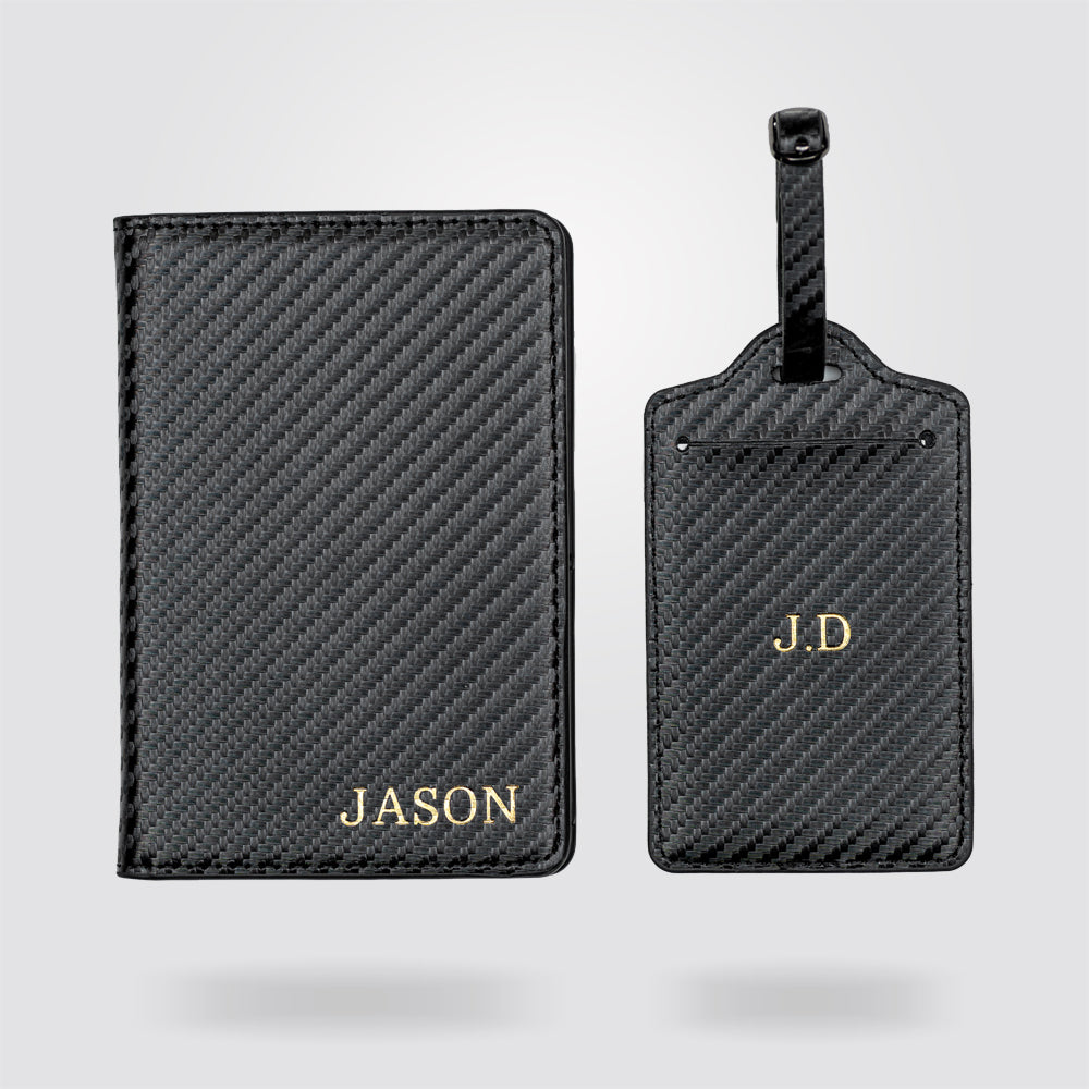 Personalised Premium Passport Holder and Luggage Tag (Carbon Fibre)