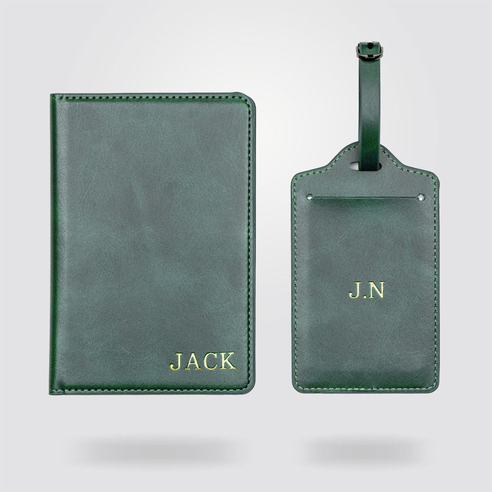 Personalised Premium Passport Holder and Luggage Tag (Olive Green)