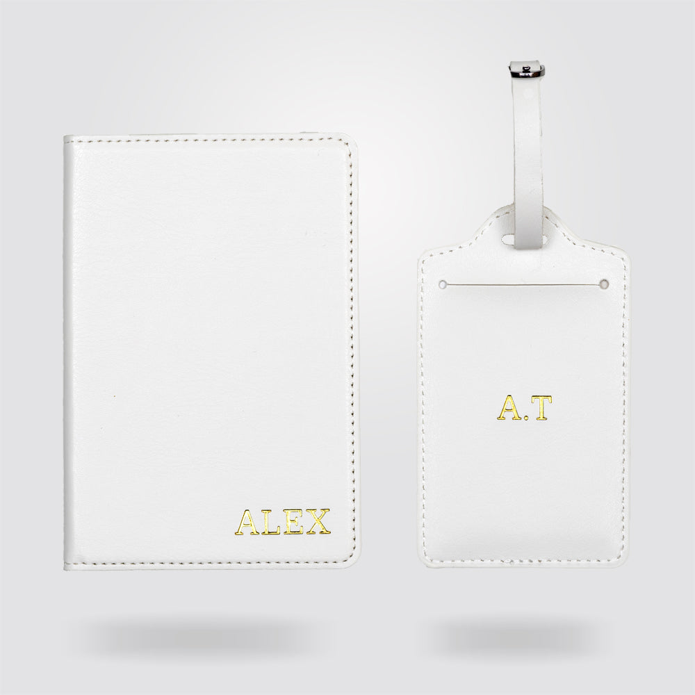 Personalised Passport Holder and Luggage Tag (White)