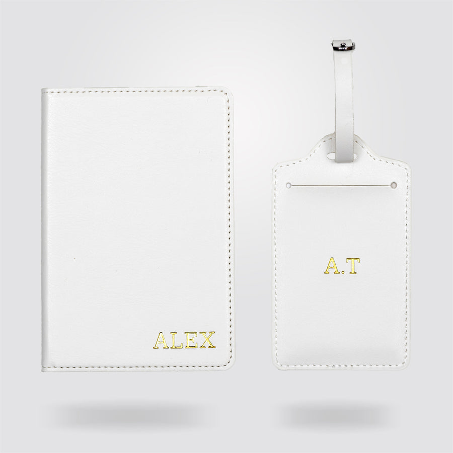 Personalised Passport Holder and Luggage Tag (White)